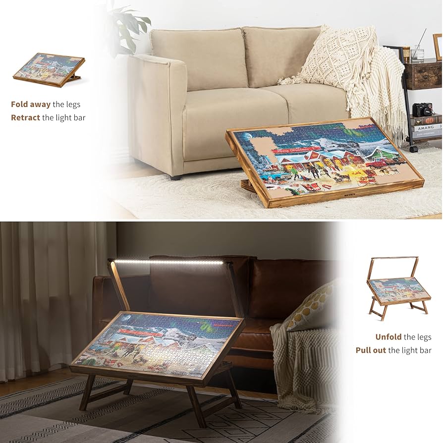 Tektalk Wooden Puzzle Table with Adjustable Light and Storage